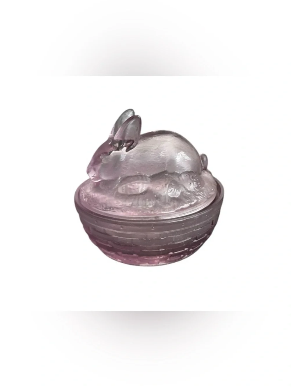 Longaberger Bunny Rabbit Covered Nest Dish Lavender Glass USA 2004 Retired